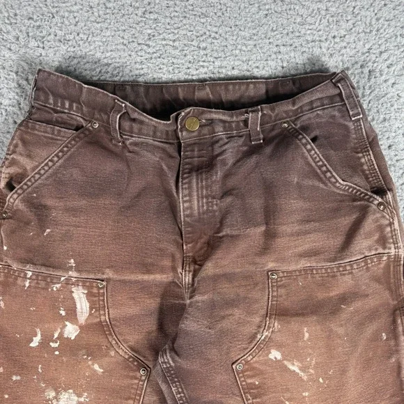 Carhartt Double Knee Jeans 32x29 Faded Thrashed Distressed Paint Splatter